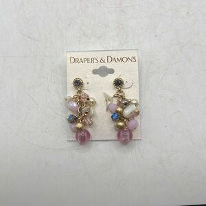NWT Drapers & Damons Pierced Ears Earrings Jewelry Dangle Beads Pink Gold